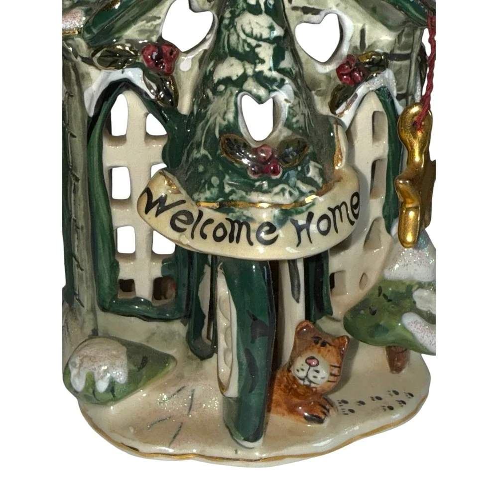 Blue Sky Clayworks Christmas House‎ Tealight Holder Welcome Home Cottage